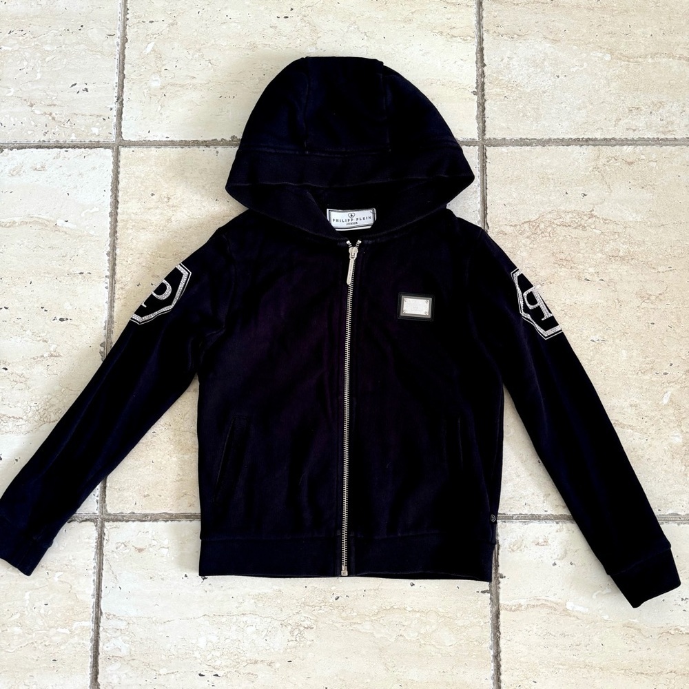 Philipp Plein Black Kids Hoodie and Pants Set, Size 6-7